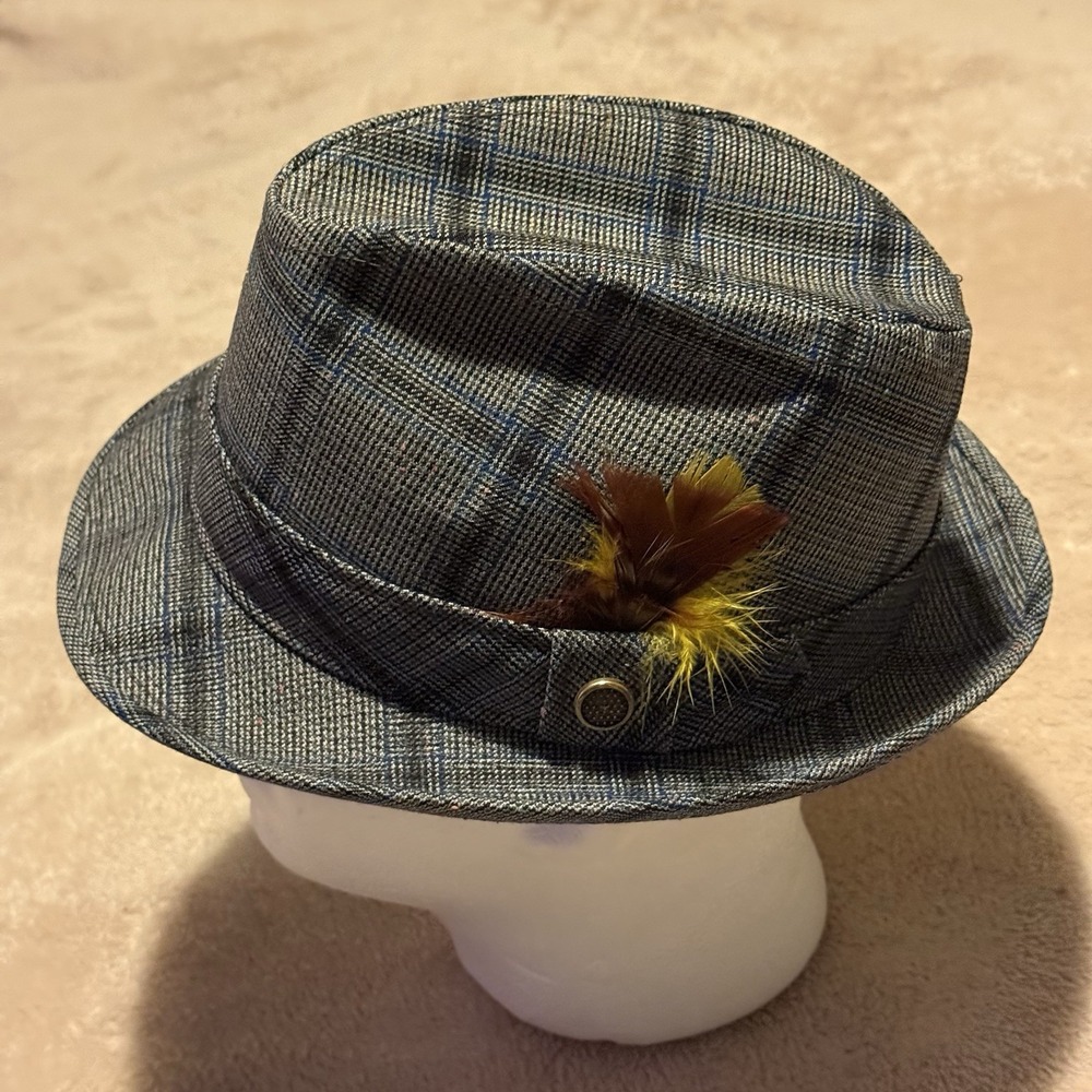 ARISTOCRAT Gray Plaid w Feather Size 7 Men's FEDORA HAT SINATRA STYLE